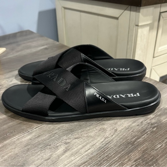 Prada Men's Nastro Web Logo Slides Sandals - Picture 7 of 16